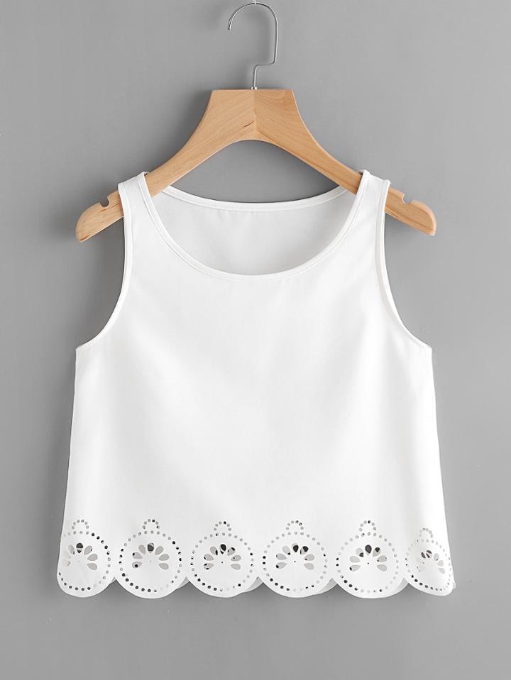 Romwe Laser Cut Scalloped Hem Tank Top