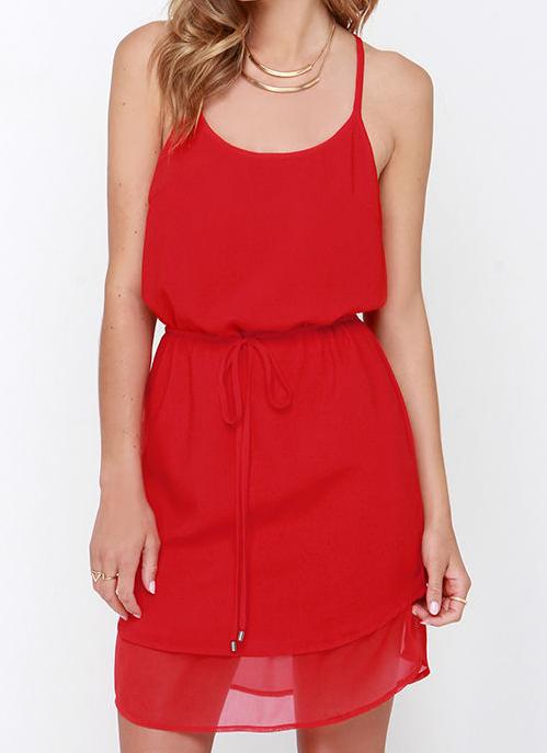 Romwe Red Spaghetti Strap Hollow Back Dress