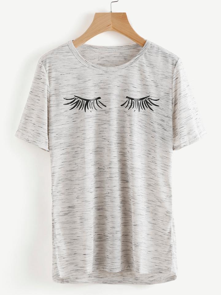 Romwe Space Dye Eyelash Print Tee