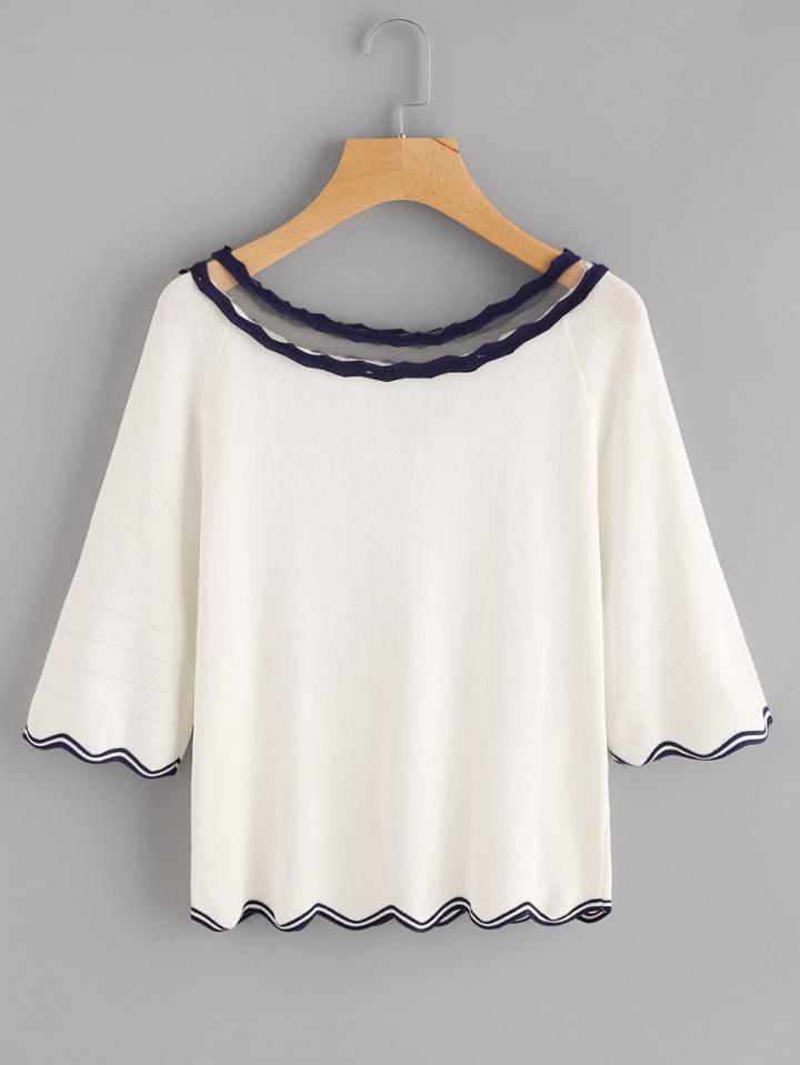 Romwe Contrast Trim Knit Sweater