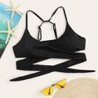 Romwe Criss Cross Wrap Bikini Top