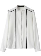 Romwe Contrast Trim Buttoned Loose White Blouse