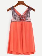 Romwe Orange Strap Contrast Embroidered Cami Top