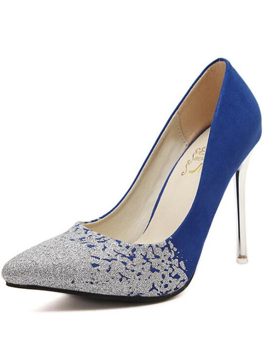 Romwe Blue Point Toe Pu High Heeled Pumps