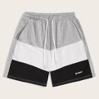 Romwe Guys Patched Detail Cut-and-sew Sweat Shorts