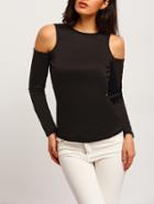 Romwe Open Shoulder Slim Black T-shirt