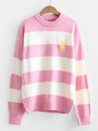 Romwe Crescent Embroidery Block Striped Jumper