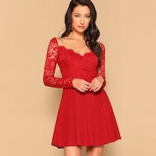 Romwe Eyelash Lace Bodice Surplice Wrap Dress