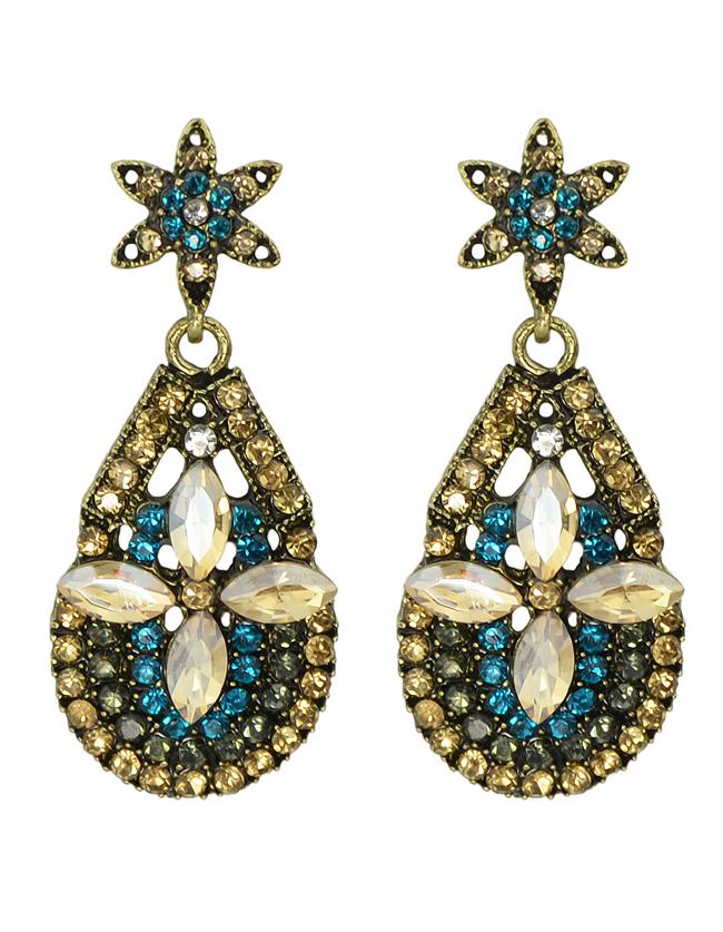 Romwe Champagne Rhinestone Flower Drop Earrings Jewelry Fashion