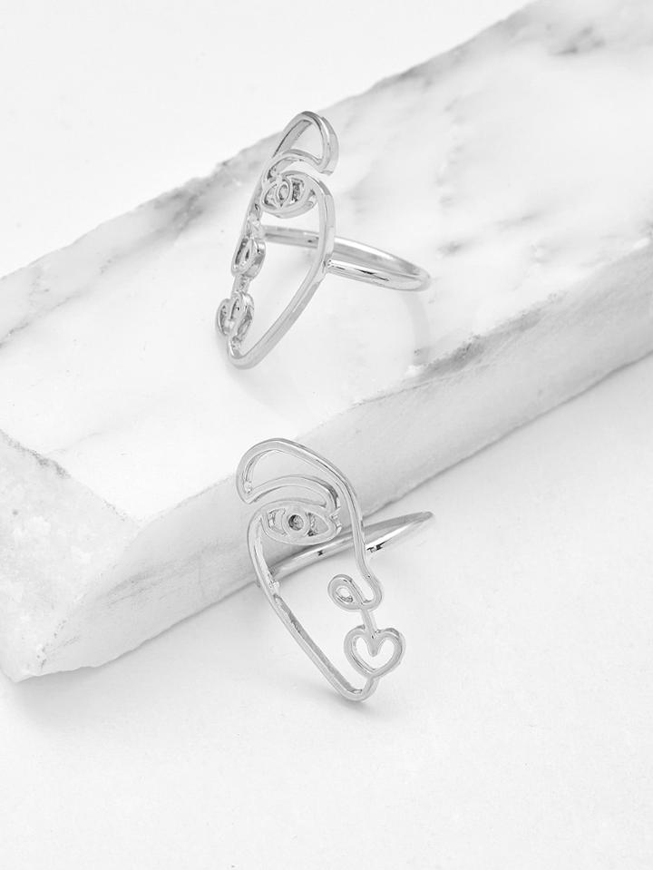 Romwe Hollow Metal Face Design Ring Set 2pcs