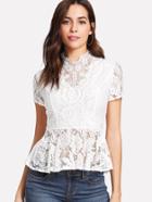 Romwe Pearl Beading Lace Peplum Top