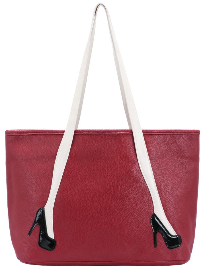 Romwe Red Heels Pattern Pu Shoulder Bag