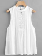 Romwe Contrast Crochet Lace Keyhole Back Tank Top