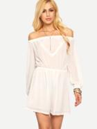 Romwe Off-the-shoulder Lace Insert Romper - White