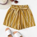Romwe Plus Floral Striped Frill Knot Shorts