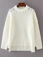 Romwe White Crew Neck High Low Loose Sweater