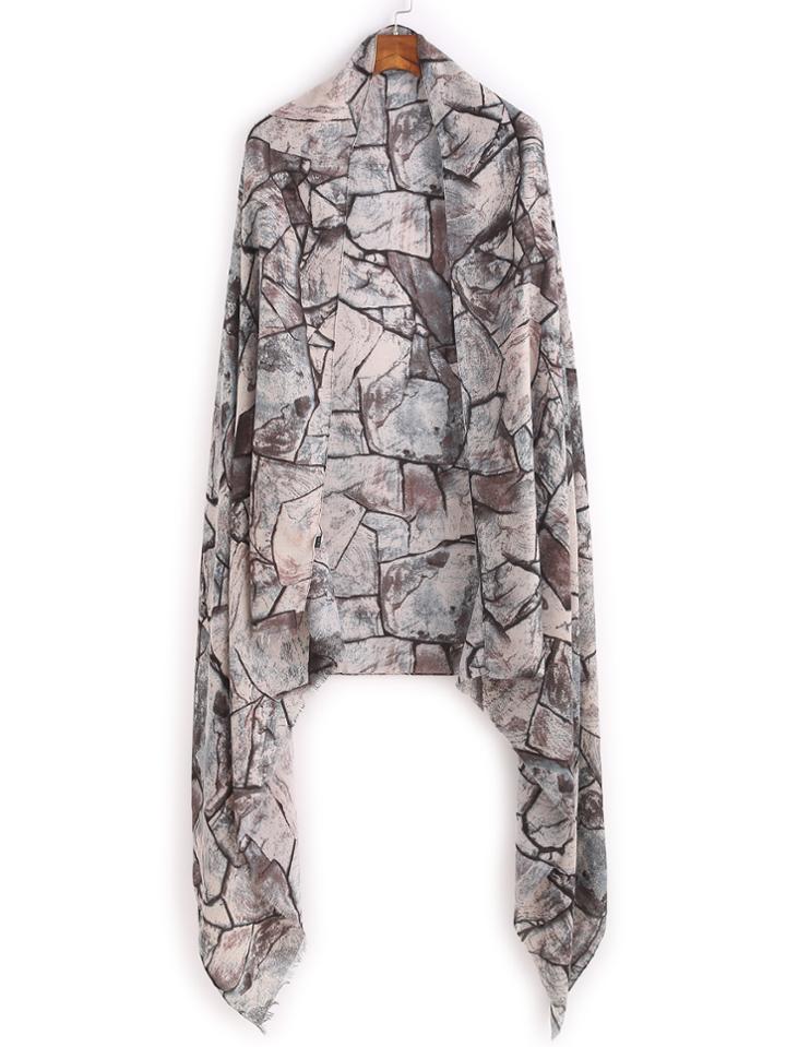 Romwe Brown Print Eyelash Fringe Scarf