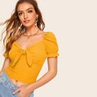 Romwe Sweetheart Neck Knot Front Fitted Top