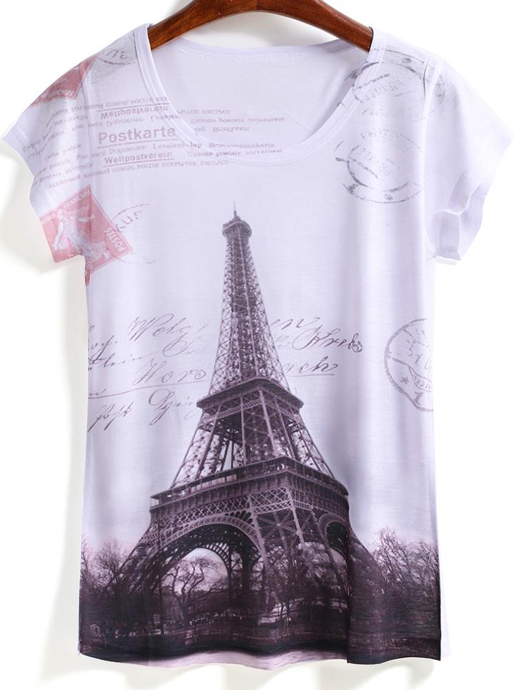 Romwe Lighthouse Print Loose T-shirt