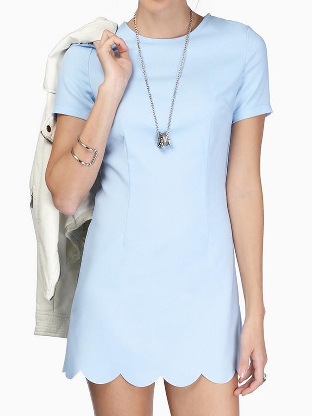 Romwe Short Sleeve Scalloped Hem Blue Dress