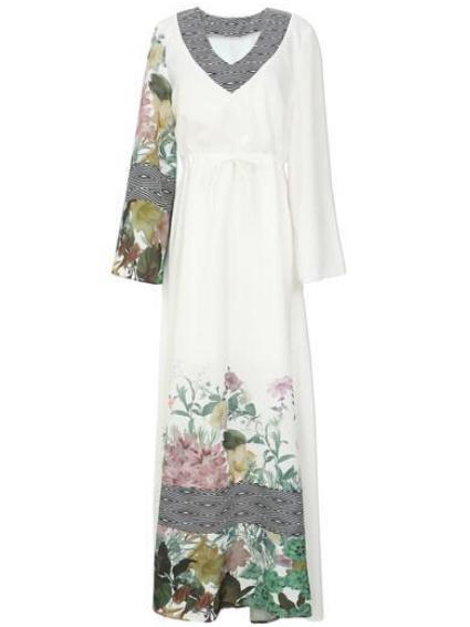 Romwe V Neck Vintage Floral Maxi Dress