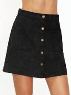 Romwe Black Single Breasted Corduroy Pocket Front A Line Skirt