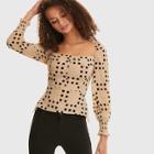 Romwe Single Breasted Polka Dot Print Peplum Top