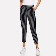 Romwe Pocket Side Pinstripe Cigarette Pants