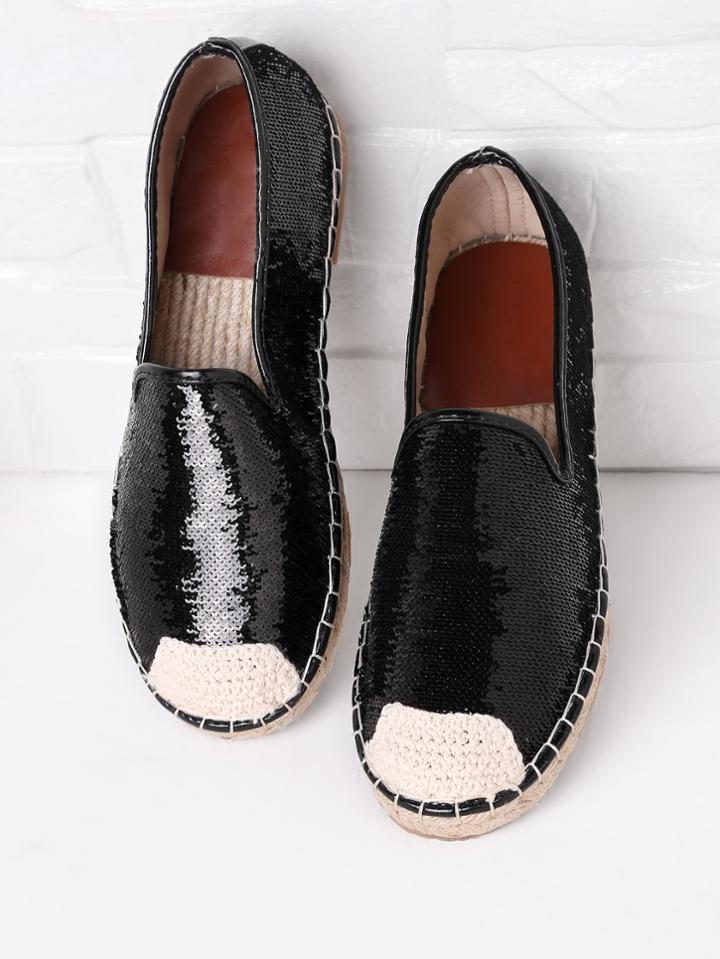 Romwe Sequin Overlay Cap Toe Espadrilles
