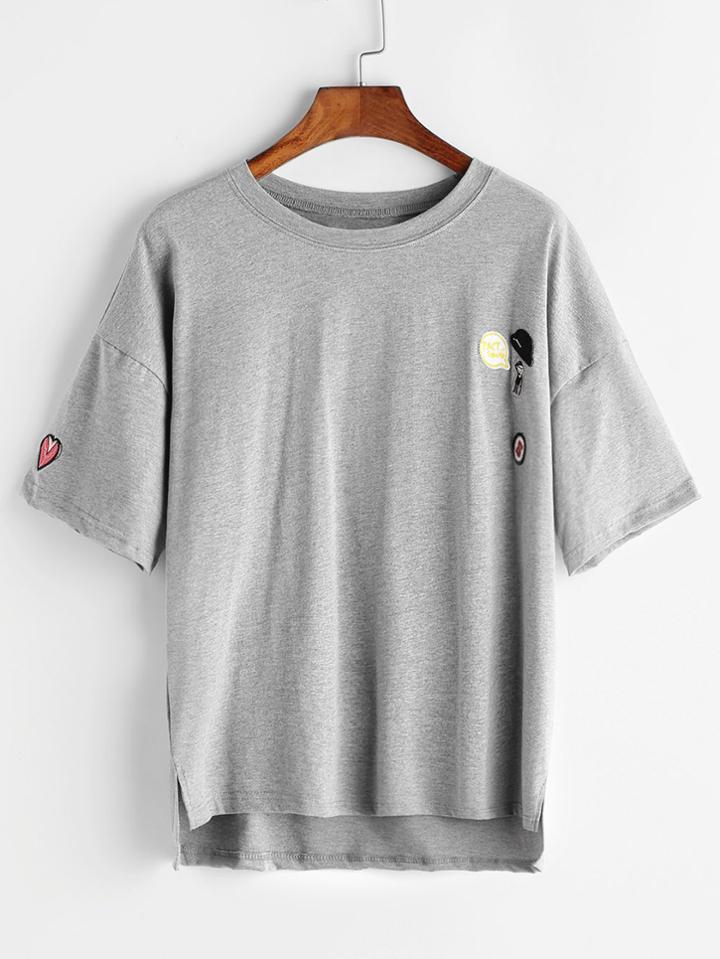Romwe Drop Shoulder Dip Hem Patch Tee
