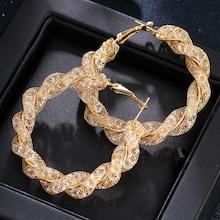 Romwe Spiral Design Rhinestone Hoop Earrings