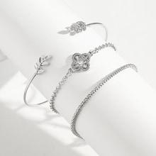 Romwe Clover Detail Link & Cuff Bracelet 3pcs