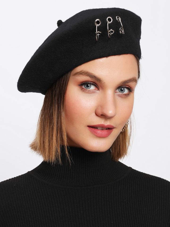 Romwe Ring Detail Beret Hat