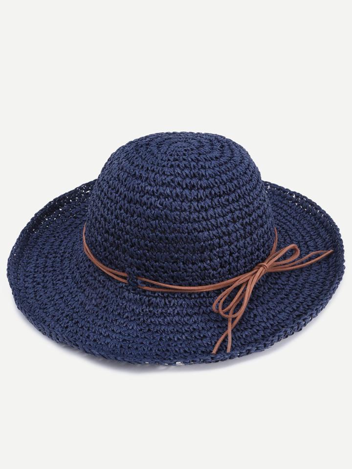 Romwe Navy Contrast Tie Embellished Beach Hat