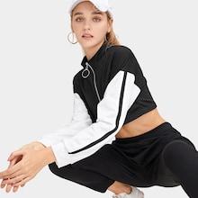 Romwe Contrast Sleeve Quarter Zip Sweatshirt