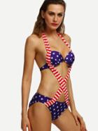 Romwe Contrast Stars And Stripes Print Monokini