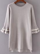 Romwe Grey Flare Sleeve High Low Sweater Dress