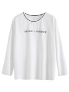 Romwe White Contrast Neck Letter Print Drop Shoulder T-shirt