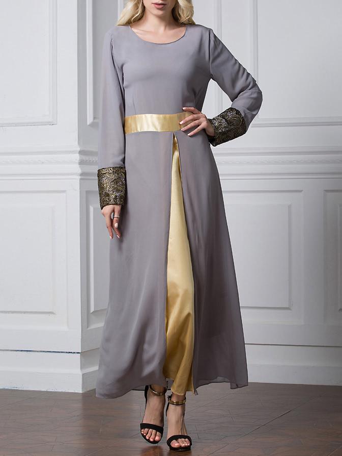 Romwe Contrast Band Crochet Cuff Split Front Dress