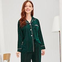 Romwe Ribbed Velvet Shirt & Pants Pj Set