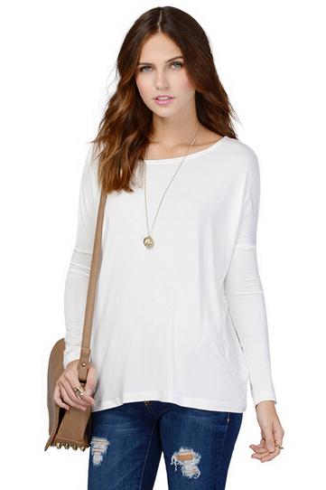 Romwe Batwing Loose White T-shirt
