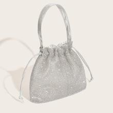 Romwe Metallic Clutch Bag With Drawstring