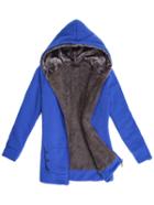 Romwe Hooded Zipper Pockets Blue Sweatshirt