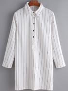 Romwe Vertical Stripe Buttons Long Blouse