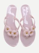 Romwe Pink Flower Embellished Flip-flops
