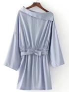 Romwe Oblique Shoulder Pinstripe Dress With Self Tie