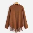 Romwe Mock-neck Fringe Hem Sweater