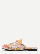 Romwe Apricot Floral Embroidered Satin Loafer Slippers