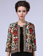 Romwe Multicolor Round Neck Tribal Print Crop Outerwear