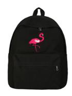 Romwe Flamingo Embroidery Zip Pocket Backpack